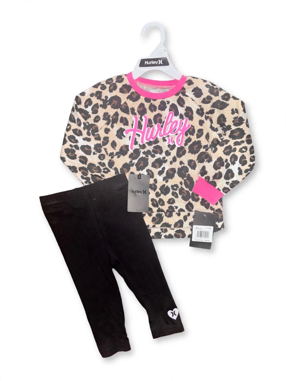 Hurley Pink & Black Leopard Print Kids Pajama Set